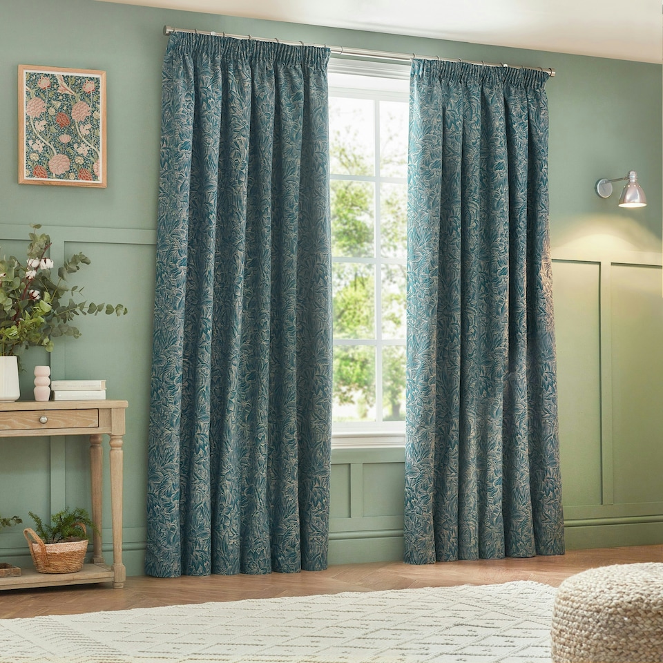 image 1 of Wylder Grantley Jacquard Wedgewood Pencil Pleat Curtains (W)168cm x (W)229cm | Multi