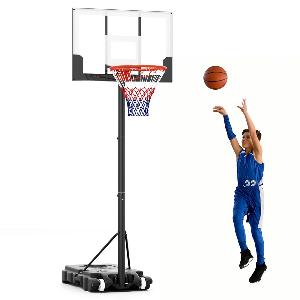image 1 of COSTWAY Kids Basketball Hoop 3.3-7 FT Adjustable Basketball Goal System-Black