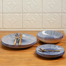 Interiors By Premier Unique 12 Piece Blue & White Dinner Set,Dolomite Dinnerware Plates And Bowls,Scratch-Resistant Crockery Set