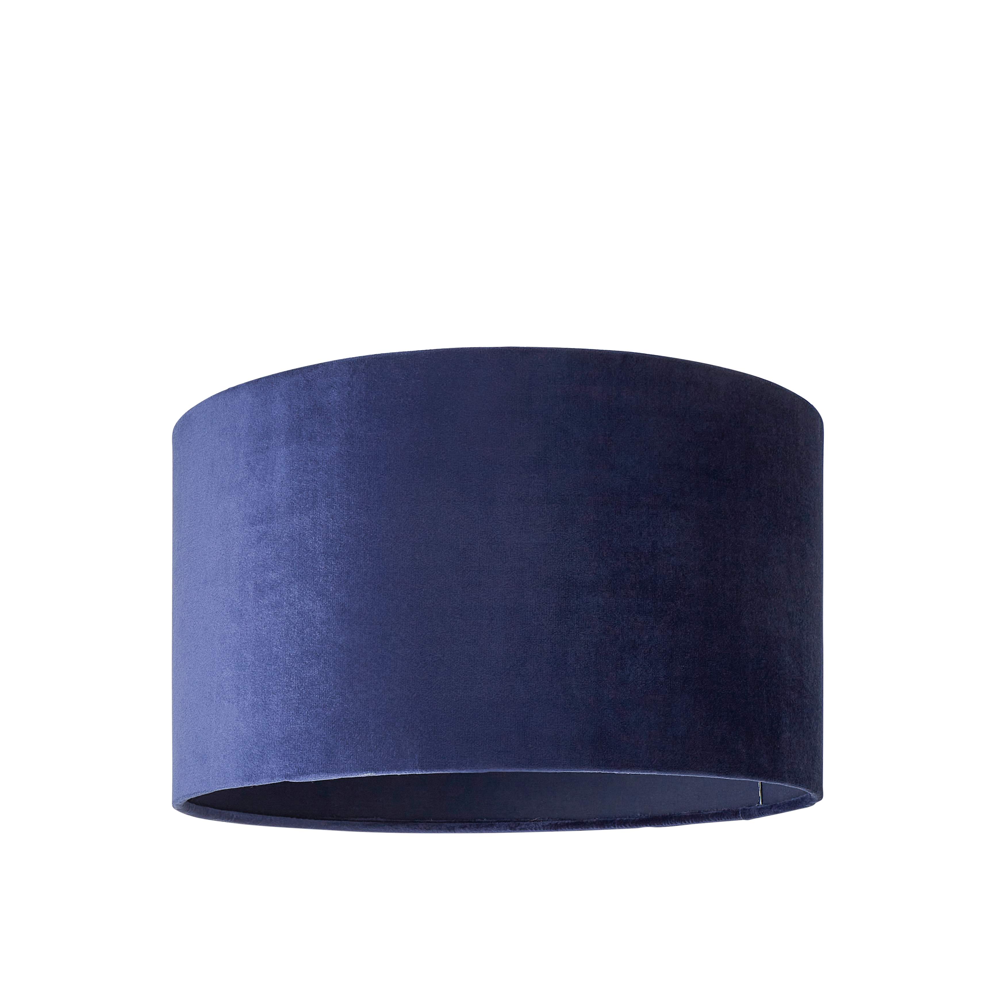ValueLights Reni Navy Blue Velvet Easy Fit Drum Ceiling Lamp Shade | Size: Medium