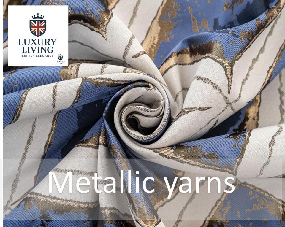 image 1 of Luxury Diamond Jacquard Fully Lined Ring Top Curtains with Metallic Thread 168cm x 183cm Blue/Gold | Blue | Blue/Gold | 1