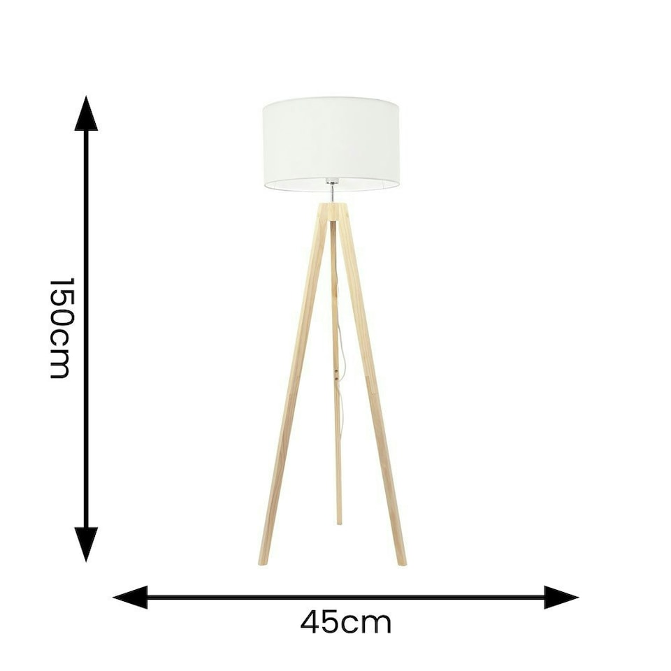 image 1 of ValueLights Jackson Natural Wood Tripod Floor Lamp with White Fabric Lamp Shade | White