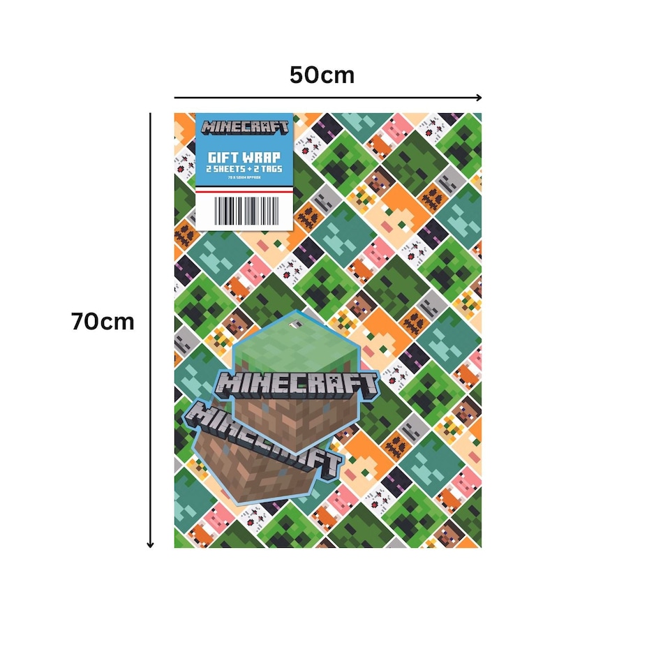 image 1 of Minecraft 2 Sheets & 2 Tags Gift Wrap
