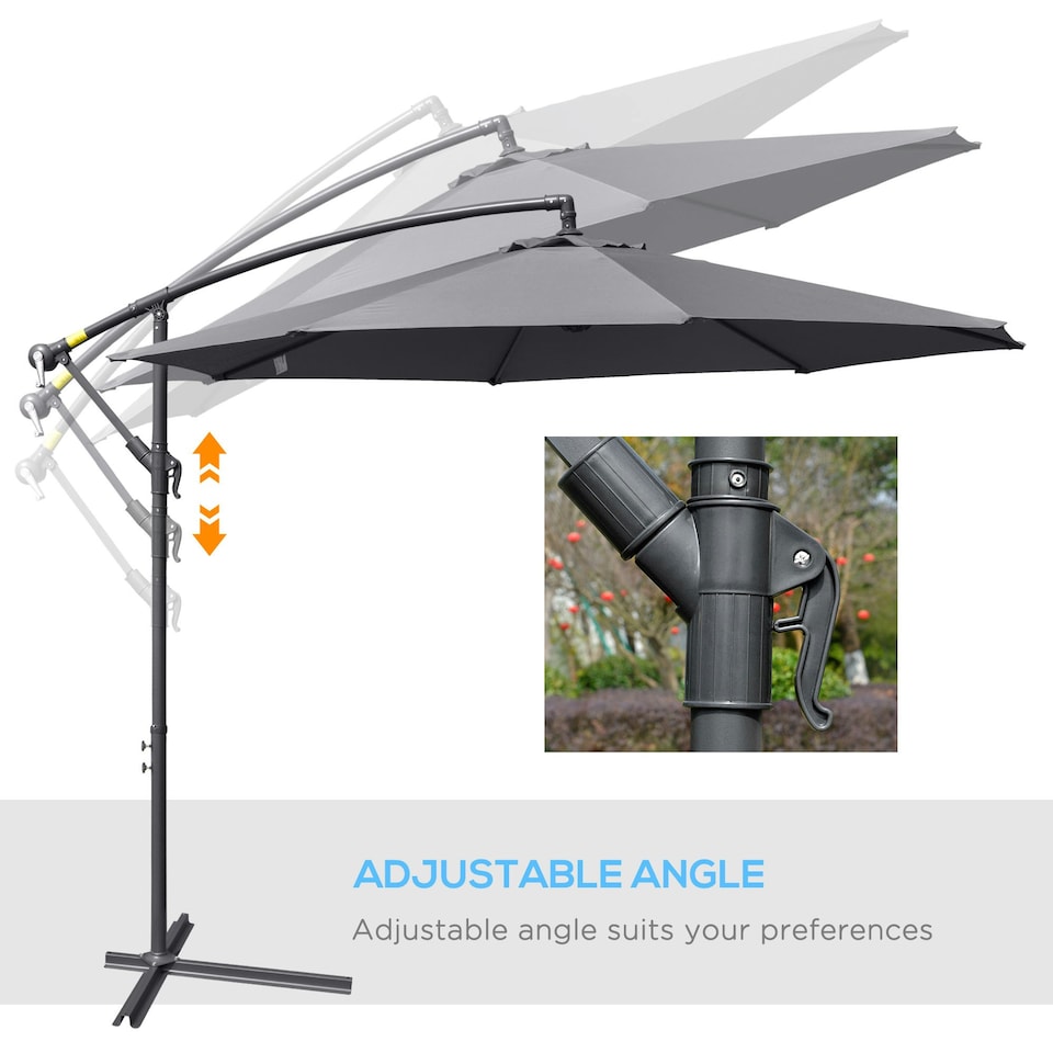 image 1 of Outsunny 3(m) Garden Banana Parasol Cantilever Umbrella, Grey