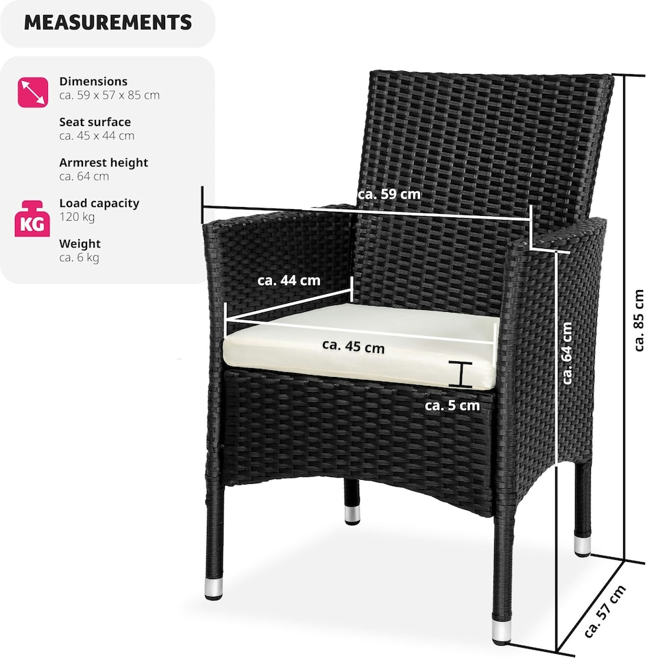 image 1 of Garden Chair Nantes Set of 2 - durable polyrattan, 2 sets of cushion covers Black | Beige