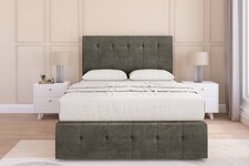 Sloomy Cambridge Pewter Dumfries Divan Bed Base 2 Drawers Right Side With 26 Inch Strutted Headboard & 12 Inch Matching Footboard | Grey | Pewter | Super King | 1