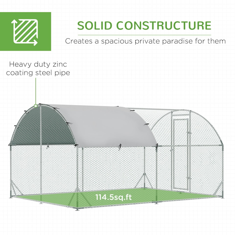 image 1 of PawHut Walk-In Chicken Run Galvanised Chicken Coop w/ Cover 2.8 x 3.8 x 2m