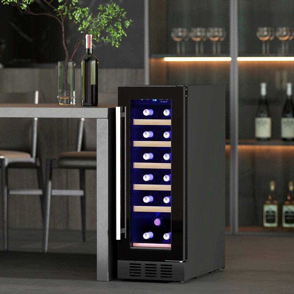 image 1 of HOMCOM Freestanding / Built-in Wine Cooler Fridge, 19 Bottle, Black 