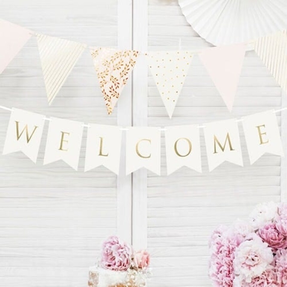 image 1 of White & Gold Welcome Cardboard Letter Banner 250cm