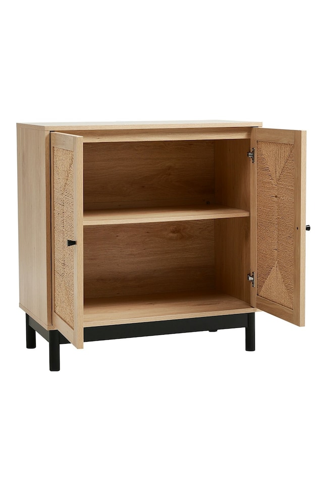 image 1 of Living and Home Wooden Sideboard with Woven Rattan Doors