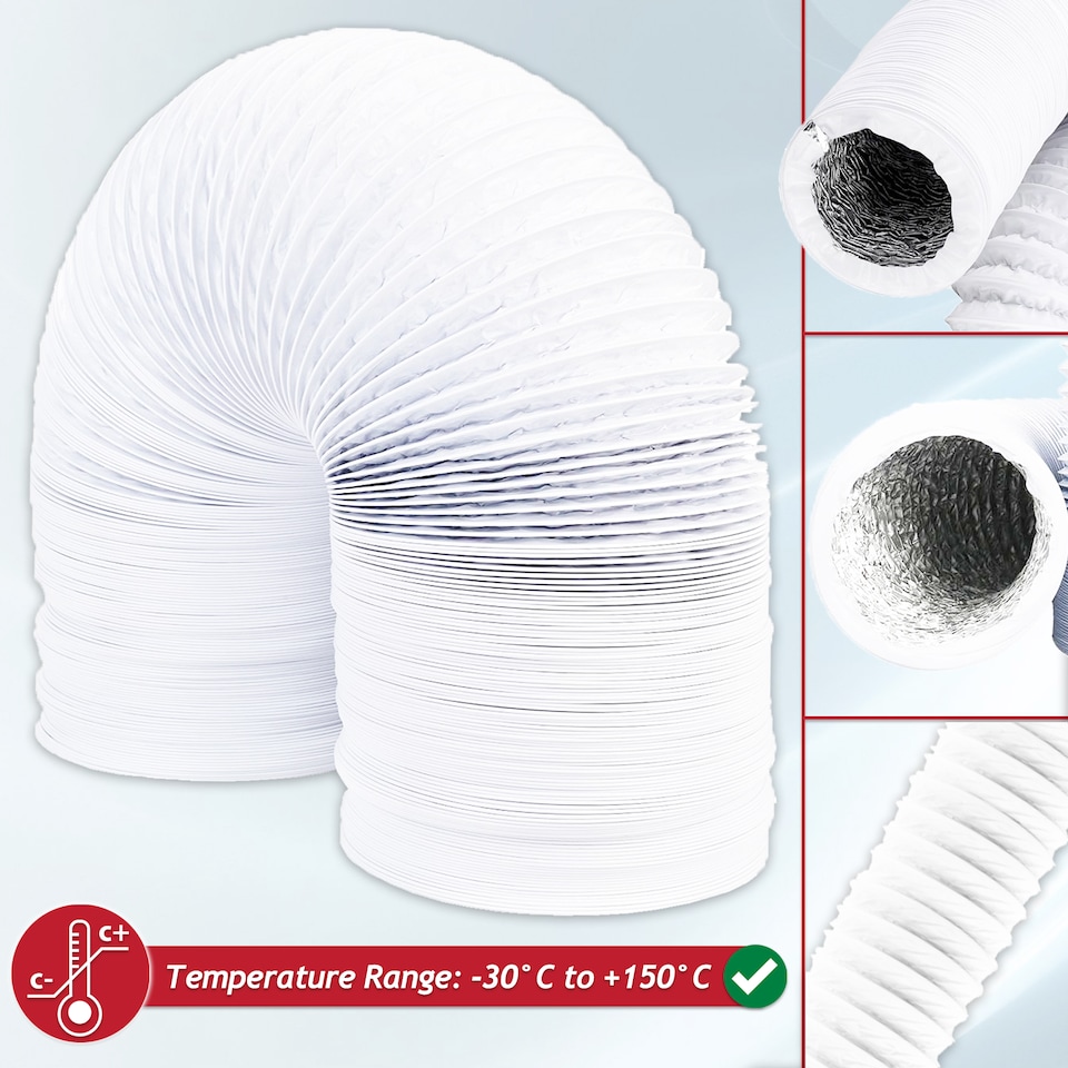 image 1 of SPARES2GO Universal Air Con Vent Hose PVC Aluminium Foil Insulated Portable Air Conditioner Duct Outlet Pipe (5" x 2.5m)