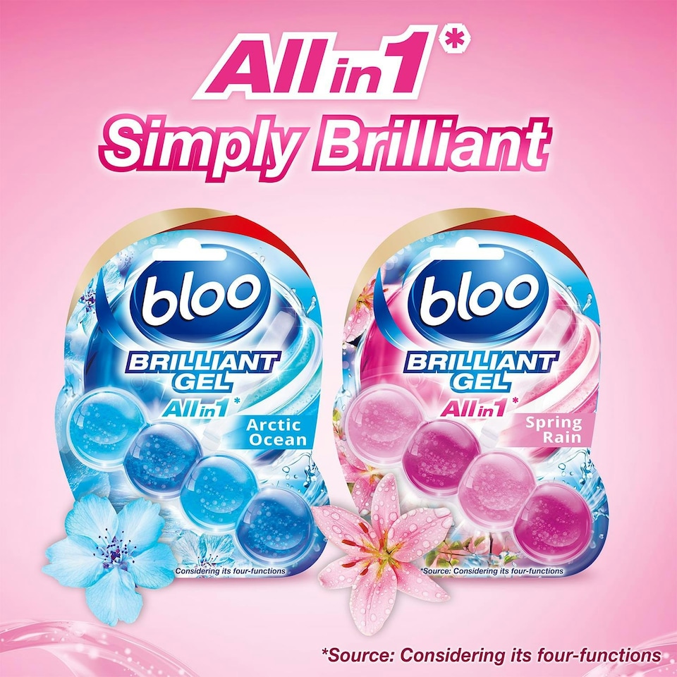 image 1 of Bloo Toilet Rim Blocks Brilliant Gel All in 1 Cleaner Spring Rain Scent, 7x42g