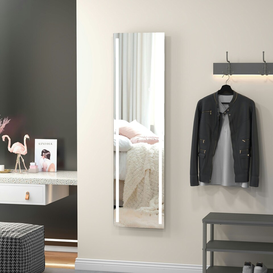 image 1 of HOMCOM Full Size Body LED Mirror, Dimmable Lighted Mirror for Bedroom