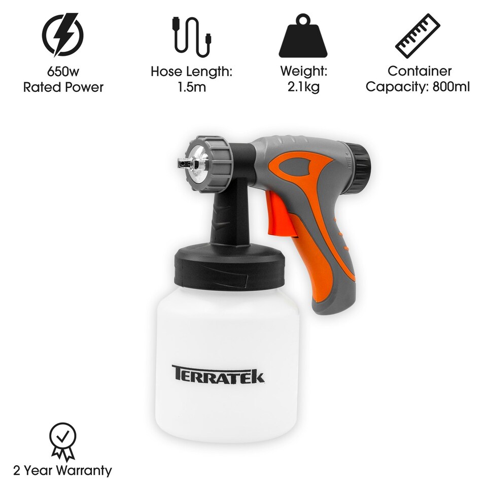 image 1 of Terratek 650W Corded Hand Held Electric Paint Spray Gun 800ML
