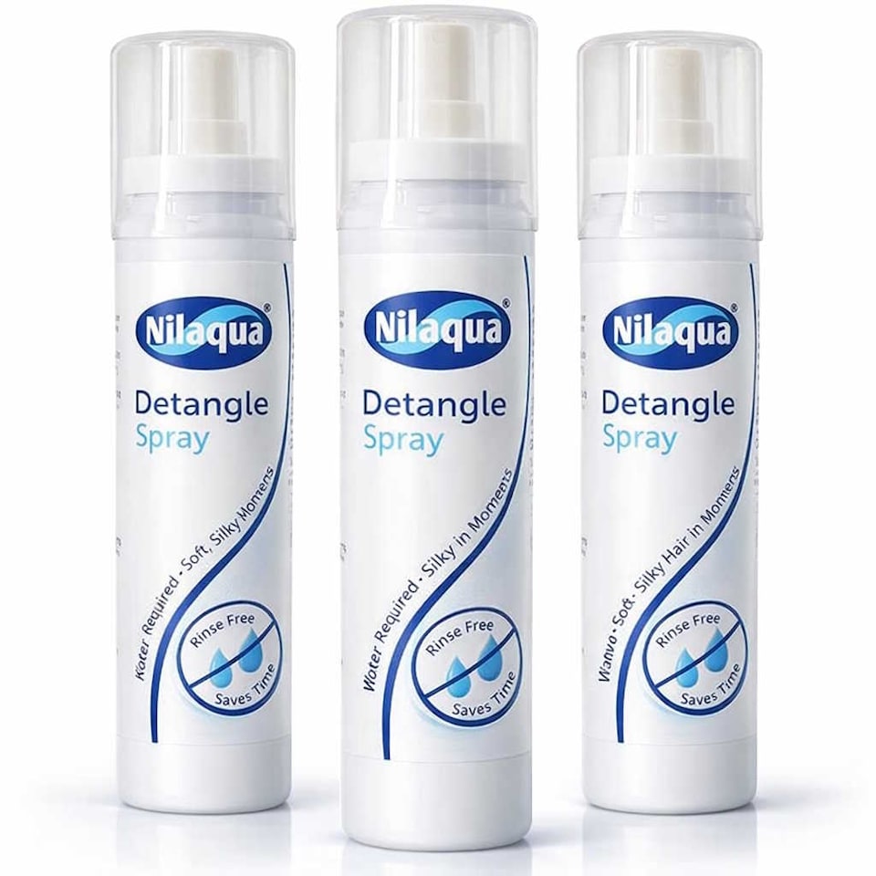 image 1 of Nilaqua Gentle Detangle Spray Instant Detangling Care for Dry and Damaged Hair, Silky Smooth Conditioned Hair, 100ml Triple Pack