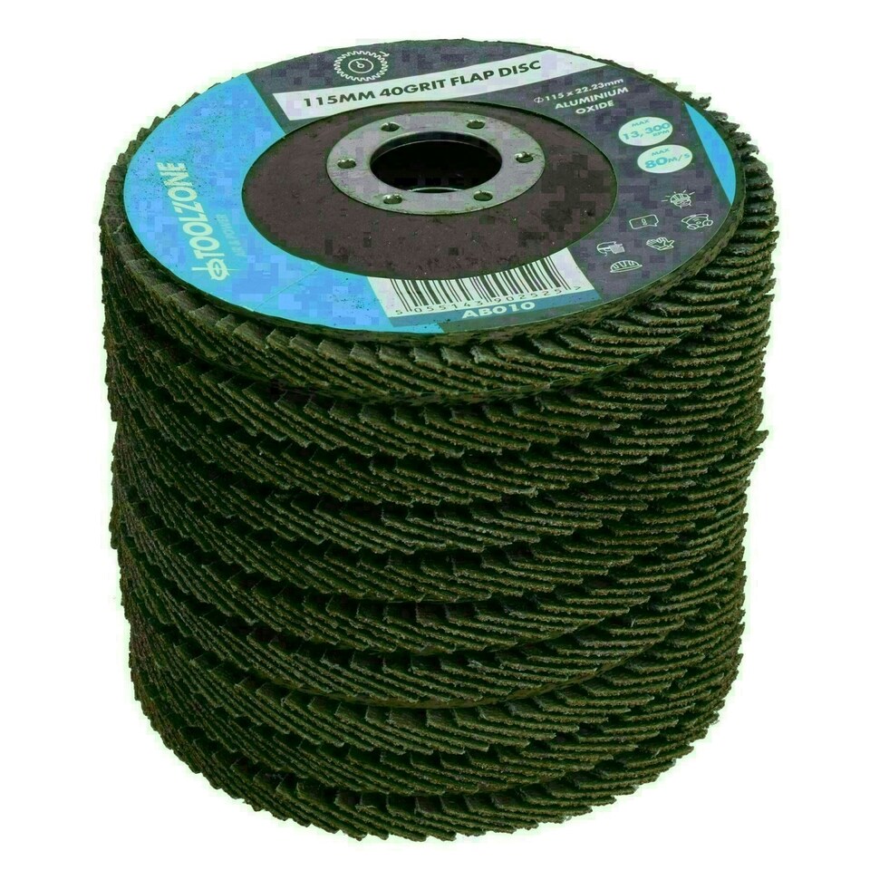 image 1 of 40 Grit Coarse Flap Sanding Grinding Discs For 4.5" (115mm) Angle Grinders 10pk