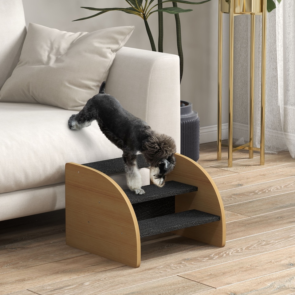 image 1 of PawHut Dog Steps for Sofa and Bed, 3-Step Dog Stairs, Pet Stairs, Oak Finish