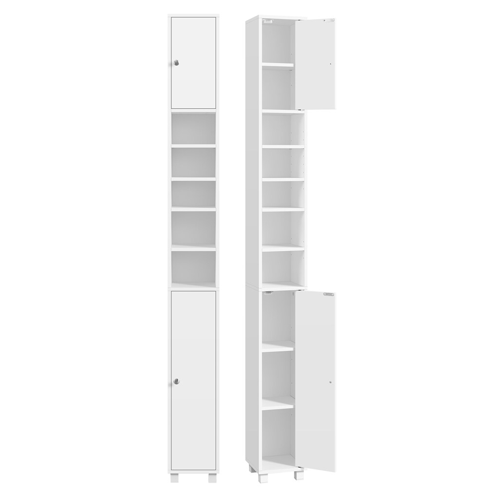 Yaheetech Tall Slim Bathroom Cabinet with Adjustable Shel-White | White | White | 20 cm W × 20 cm D × 181 cm H | 1