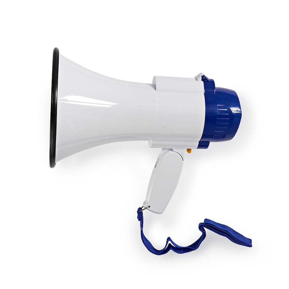 image 1 of NEDIS 10W Megaphone, 250m Range with Built-in Microphone, Siren, Adjustable Volume, Record Function - White & Blue