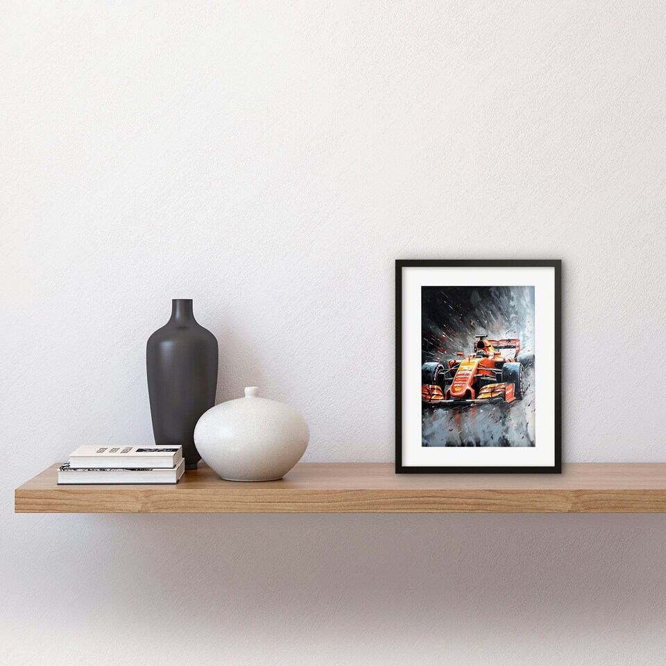 image 1 of Race Car Driver Motorsport Orange Grey 9x7" Black Framed Wall Art Print
