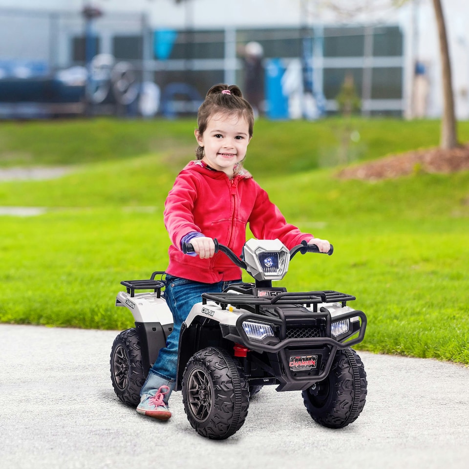 image 1 of HOMCOM 12V Electric Quad Bike for Kids w/ LED Headlights, Music - White