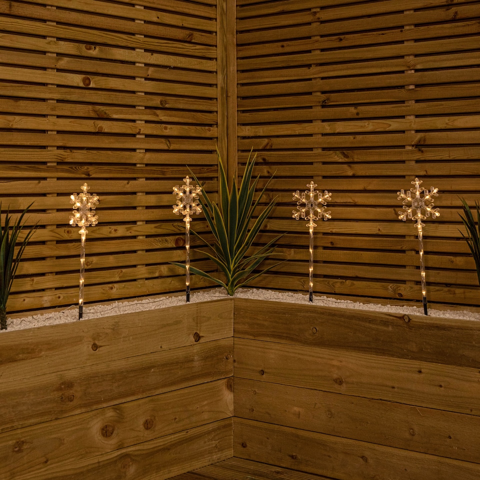 image 1 of 43cm Set of 4 Light up Large Snowflake Christmas Garden Path Lights with 64 Warm White LEDs