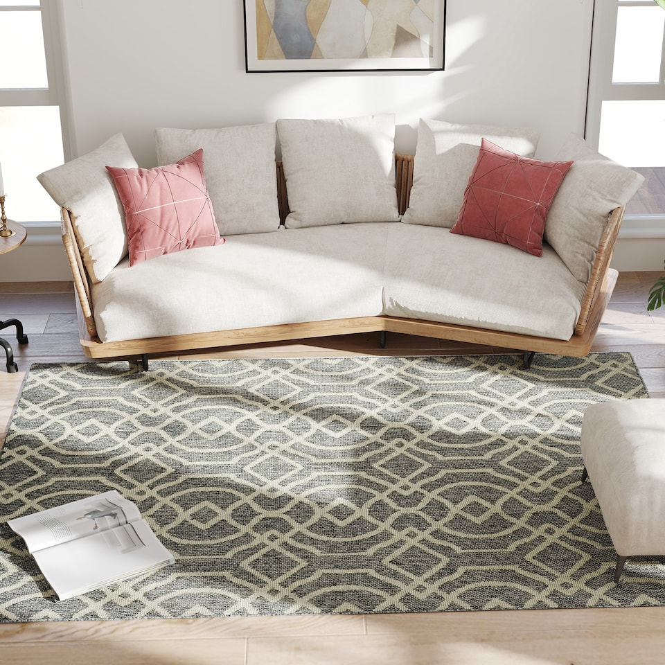 image 1 of HOMCOM UV Resistant Area Rug, Easy-Clean Machine Washable Indoor & Outdoor Rug with Geometric Pattern for Kitchen, Bathroom, Living Room, Patio, Garden, 230 160 cm, Grey | Grey