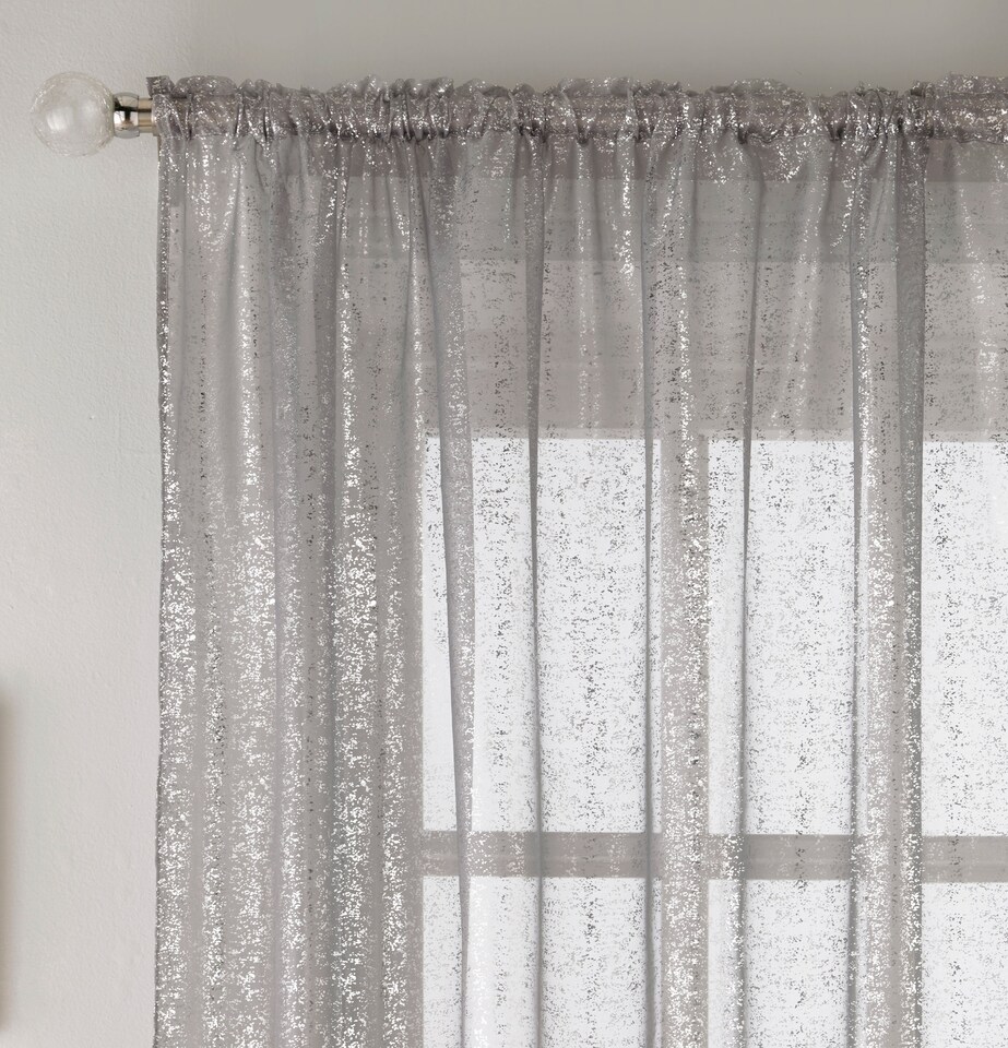 image 1 of Pair of Pandora Grey Glittery Metallic Print Panel with Rod Pocket Header 229 CMS