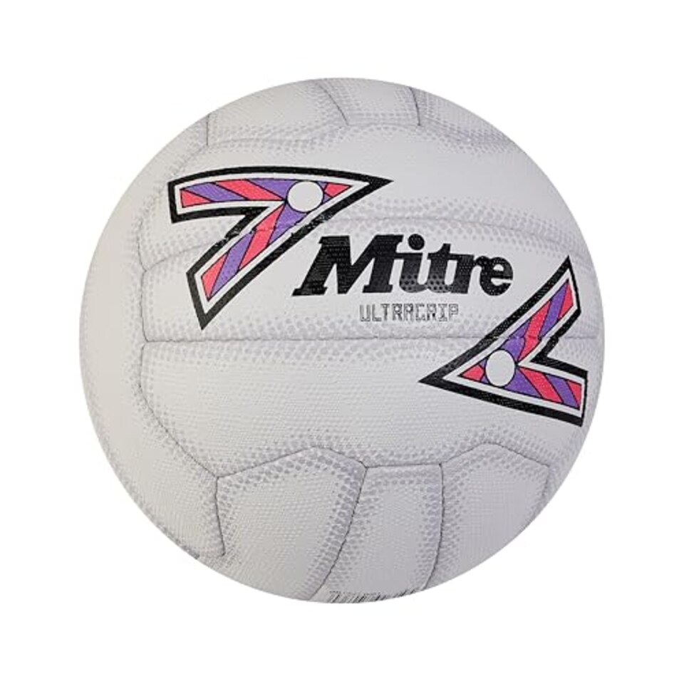 image 1 of Mitre Ultragrip Netball | All Conditions Ball | Popular Style | Durable Design, White/Black/Purple, 5