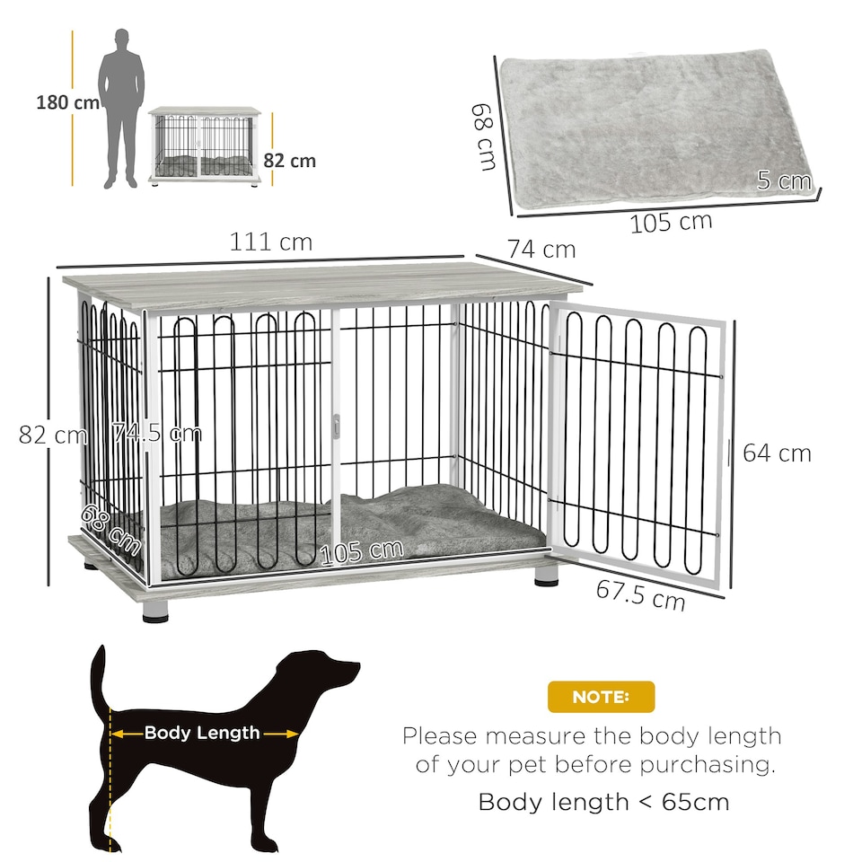 image 1 of PawHut Dog Crate Furniture End Table w/ Soft Washable Cushion, Lockable Door