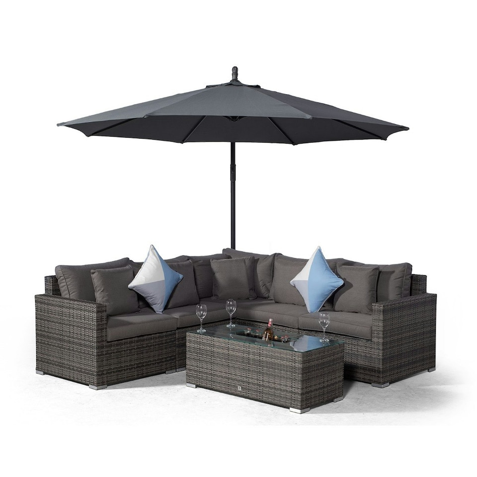 image 1 of Havana 5 Seat Rattan Corner Sofa Set with Drinks Cooler Coffee Table Grey | Grey