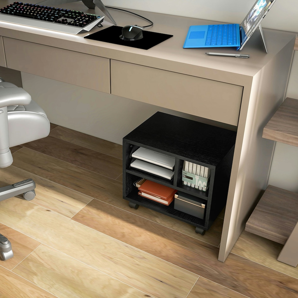 image 1 of HOMCOM Printer Stand with Storage Printer Cart on Wheels for Home Office Black