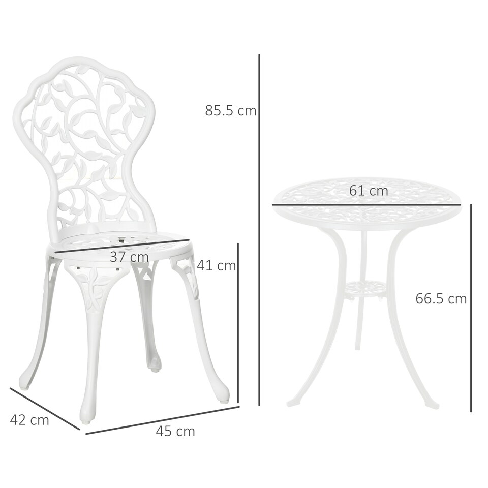 image 1 of Outsunny Aluminium Bistro Set Garden Coffee Table Chair Outdoor Dining Set White
