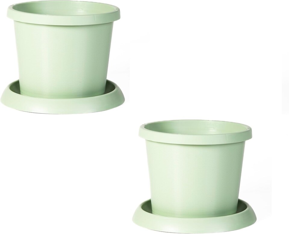 image 1 of Plastic Flowerpot with Saucer Pistachio Green x 2 | Green