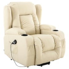 Caesar Single Motor Rise Recliner Bonded Leather Heat & Massage Chair (Cream)