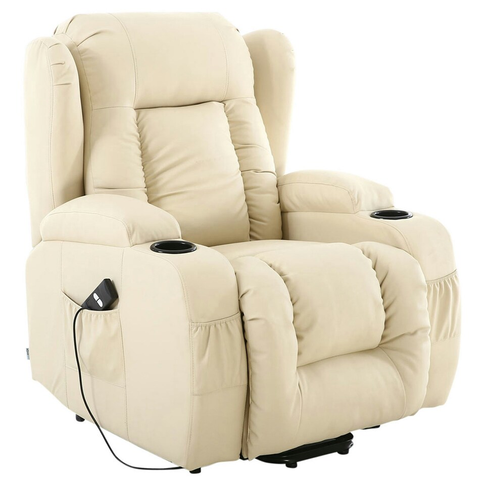 image 1 of Caesar Single Motor Rise Recliner Bonded Leather Heat & Massage Chair (Cream)