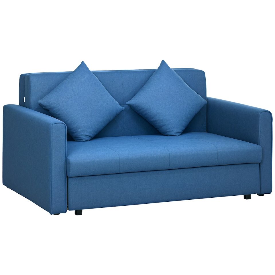 image 1 of HOMCOM 2 Seater Sofa Bed with Hidden Storage, Pull Out Convertible Bed Settee, Modern Snow Flannel Loveseat Sofa Sleeper with 2 Cushions for Living Room, Guest Room, Deep Blue
