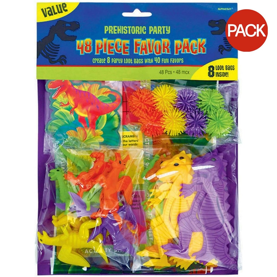 Amscan Dinosaur Party Favours Set (Pack of 48) - Multicoloured - One Size
