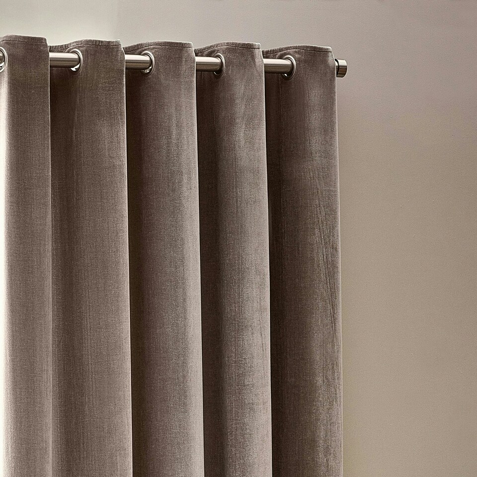image 1 of Yard Heavy Chenille Velvet Greige Eyelet Curtains 117 x 137cm Multi