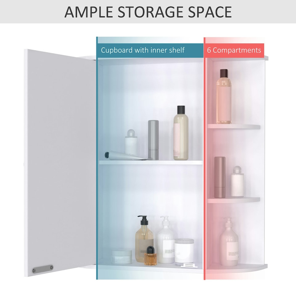 image 1 of HOMCOM Wall Mounted Bathroom Cabinet w/ Mirror Single Door Storage Shelves