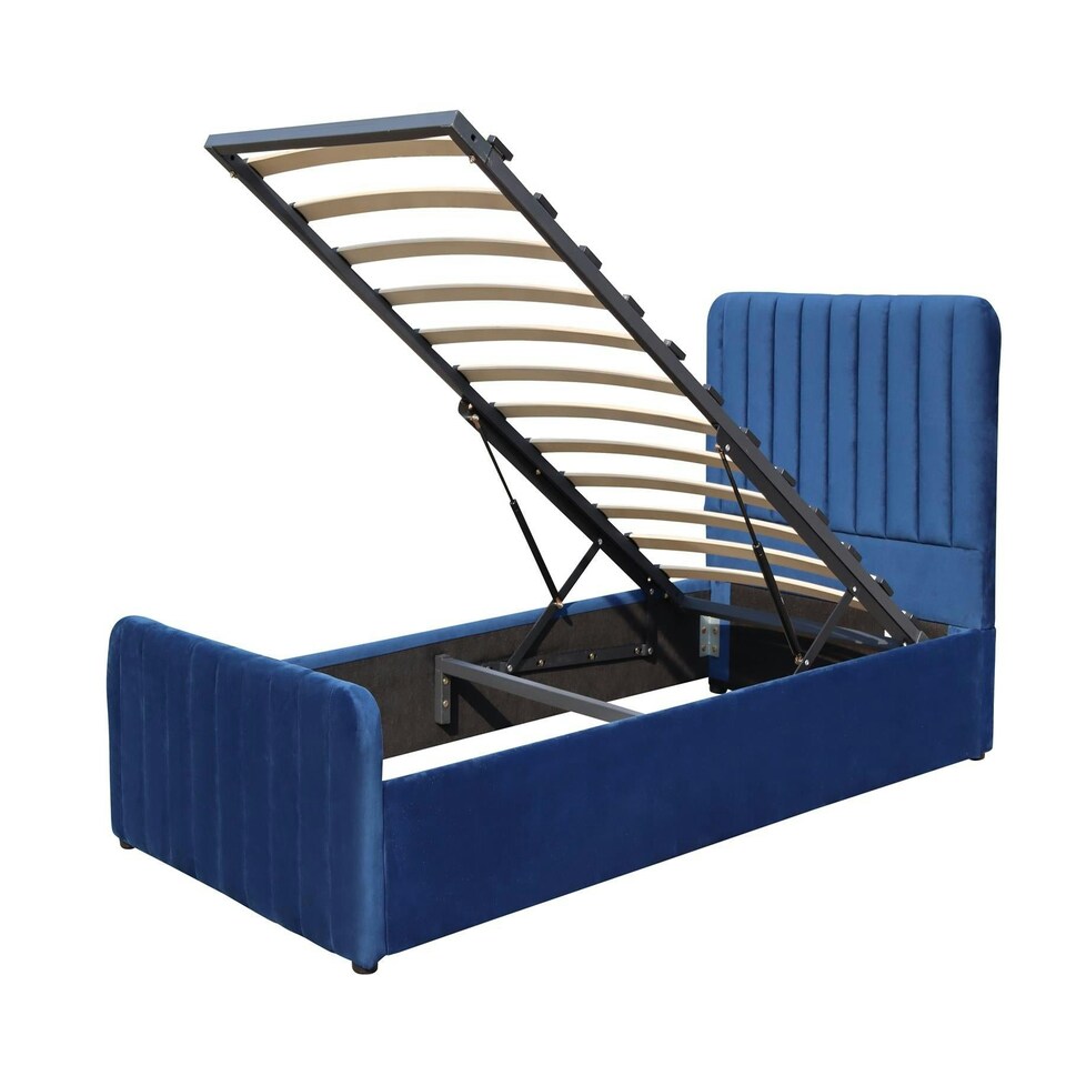 image 1 of Ottoman Storage Bed blue 3ft single velvet bed gas lift up Storage Bed bedroom furniture