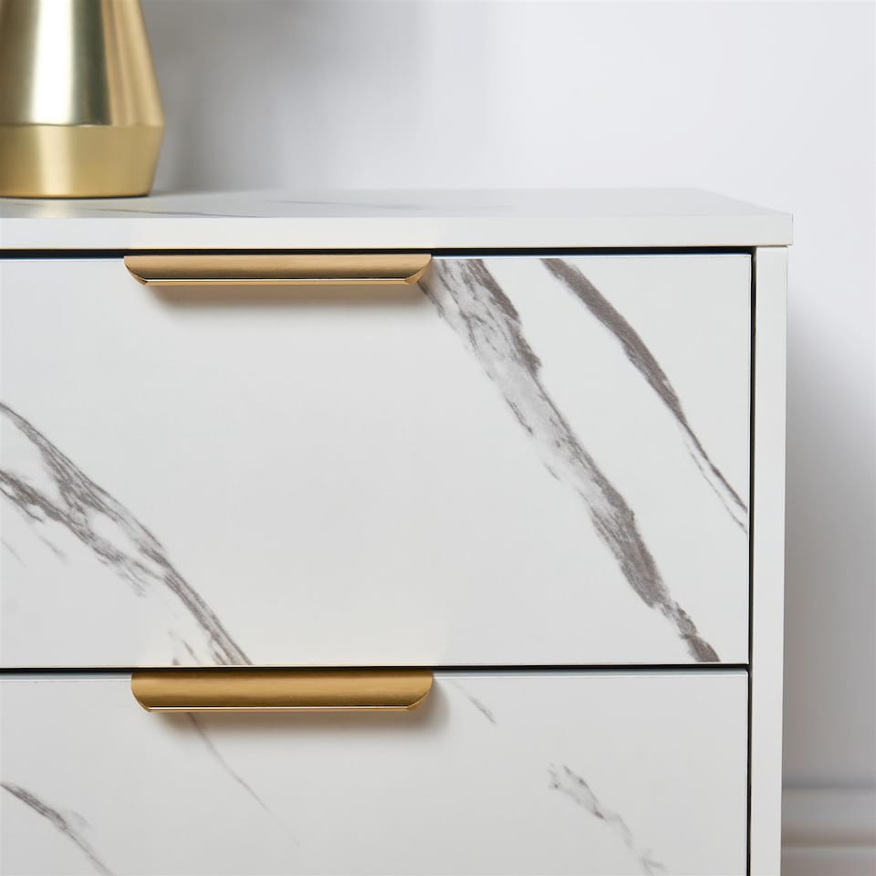 image 1 of OHS Marble Effect Nightstand Bedside Table End Side Cabinet