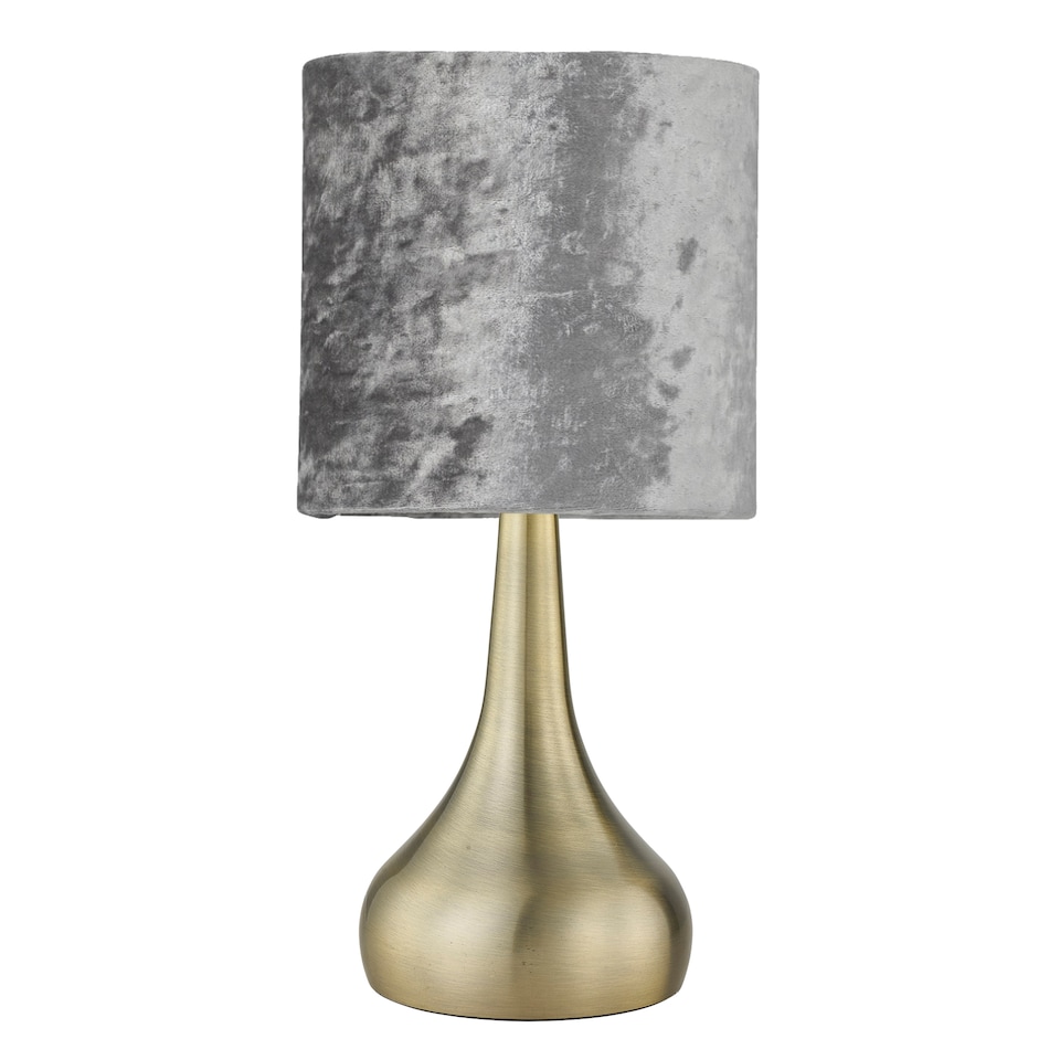 image 1 of Set of 2 Romana - Antique Brass Touch Table Lamps Crushed Velvet Shade