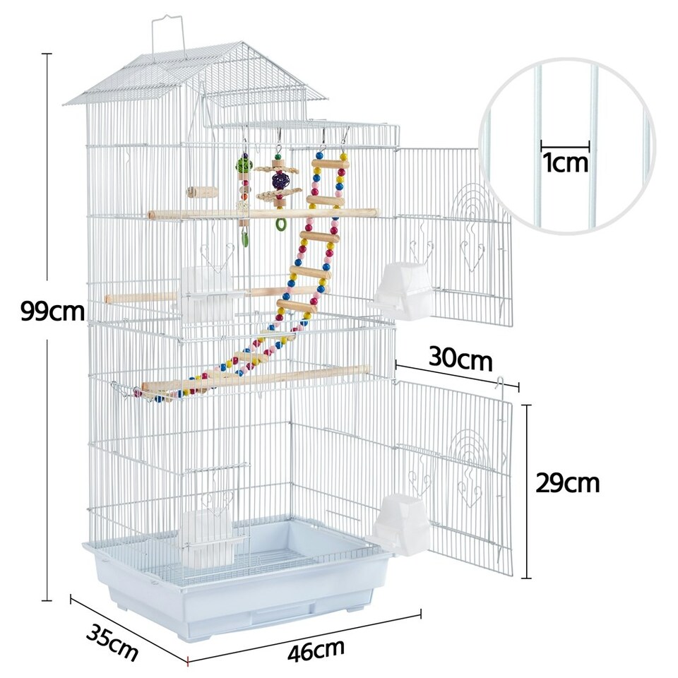 image 1 of Yaheetech 99 cm Tall Metal Parrot Birdcage w/Swing & Ladder White