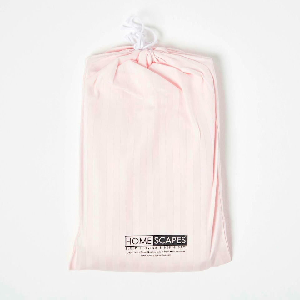 image 1 of Homescapes Pink Cotton Stripe Fitted Cot Sheets 330 Thread Count, 2 Pack | Pink | One Size