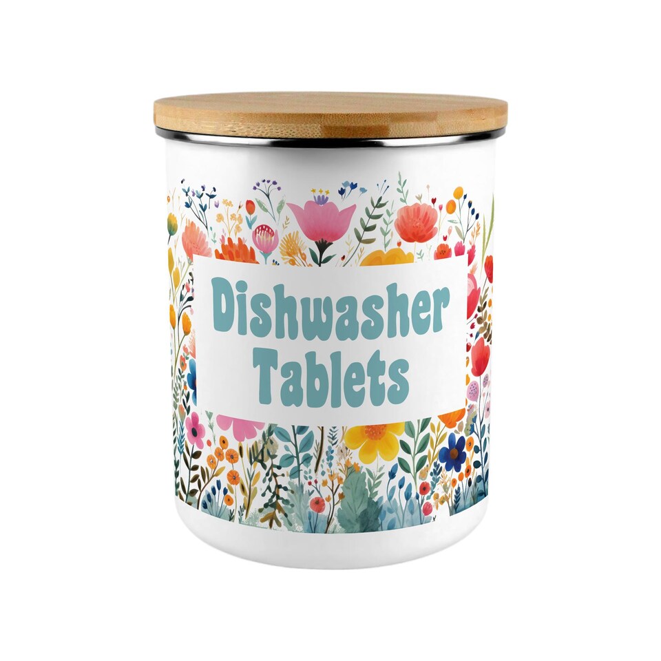 image 1 of Bright Floral Dishwasher Tablets Storage Tin