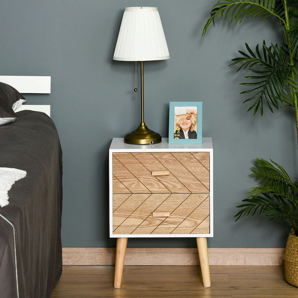 image 1 of HOMCOM Bedside Table 2 Drawers Side Cabinet Wooden Storage Chest