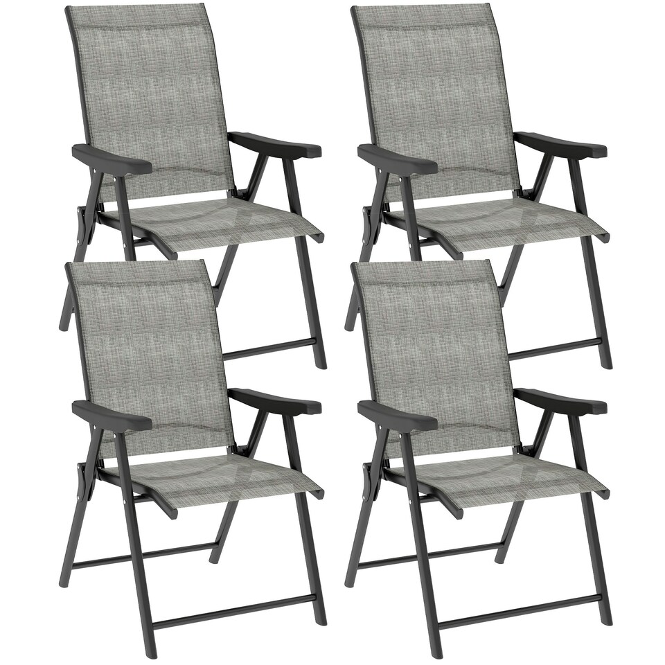 image 1 of Outsunny 2PCS Folding Chair w/ Breathable Mesh Fabric Seat, Black Black | 4 pcs