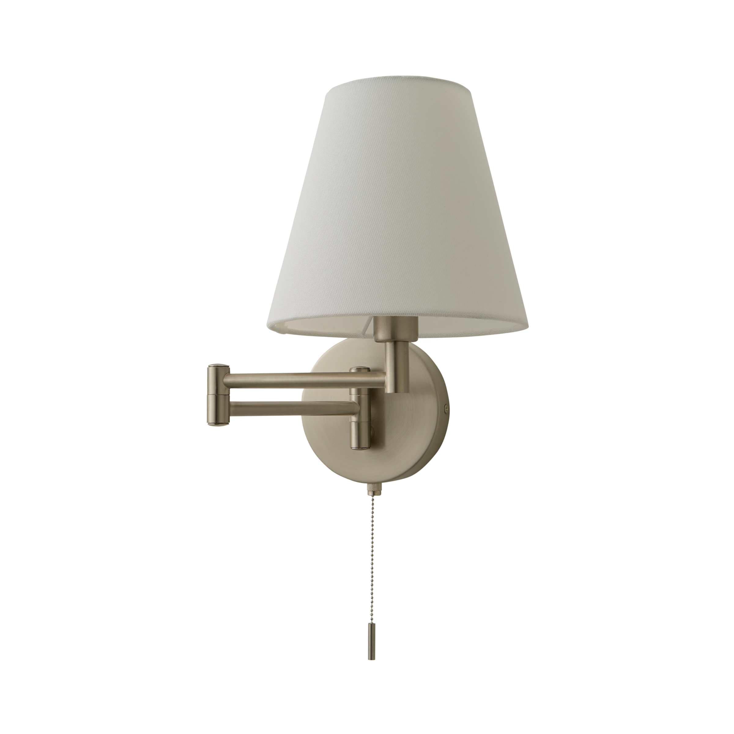 ValueLights Sonia Adjustable Swing Arm Wall Light with Taper Linen Shade & Bulb in Silver