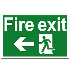 Scan Fire Exit Running Man Arrow Left - Pvc Sign 300 X 200mm - Multi Colour - 200 x 300mm